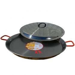 Plat à Paella en acier 46cm + couvercle inox