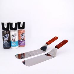 lot de 2 spatules plates inox manche en bois (36cm)